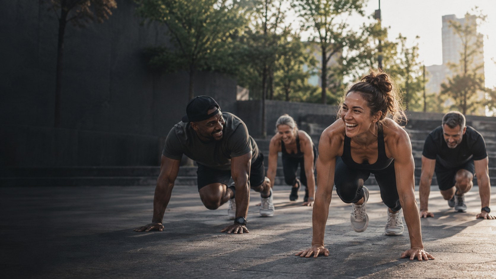 People training together outdoors